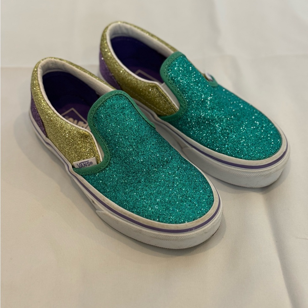 Vans Green and Gold Slip-On Sneakers with Classic Design